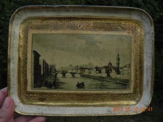 Antique Hat Pin Dresser Tray Venice Italy Art Shabby Chic Natural Age Distressed photo