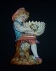 Antique Vintage Large Ceramic Porcelain Bisque Figurine Boy With Basket German? Figurines photo 1