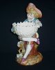 Antique Vintage Large Ceramic Porcelain Bisque Figurine Boy With Basket German? Figurines photo 3