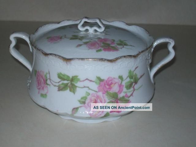 Antique R.  C.  Carmen Pattern Bavarian Cracker Jar / Cookie Jar With Pink Roses Other photo