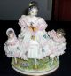 Vintage Dresden Lady Mother With Children And Lamb Lacy Porcelain Figurine Figurines photo 1