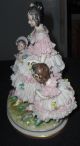 Vintage Dresden Lady Mother With Children And Lamb Lacy Porcelain Figurine Figurines photo 5