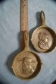 Vintage Or Antique John Wright Cast Brass Pans With Amish Man And Woman - Rare Metalware photo 8
