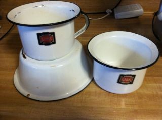 2 Antique Lisk Porcelain Enamel Containers With Labels And 1 Wash Basin photo
