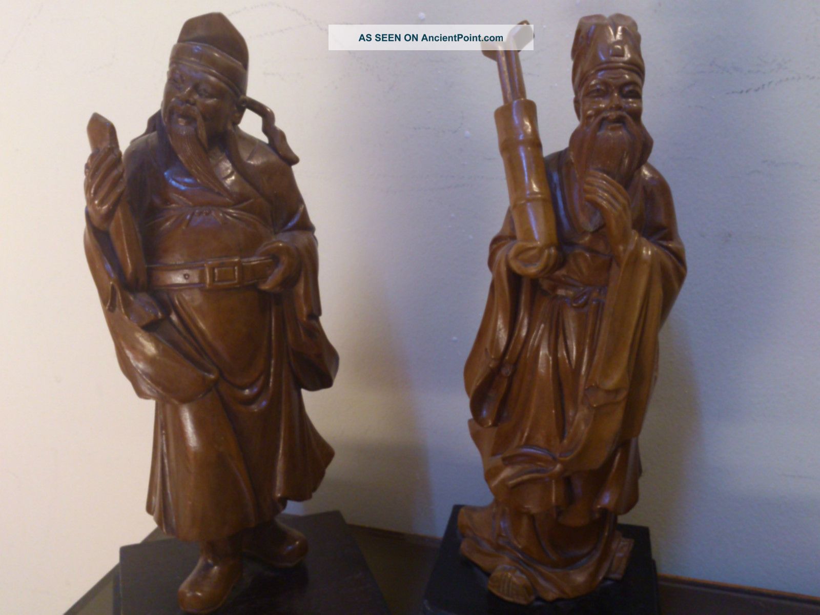Wood Hand Craved Two Man Unique Old Figure Carved Figures photo