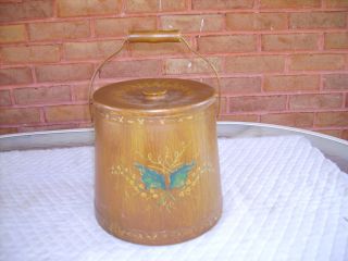Vintage Antiqued Finish Hand Painted Sugar Bucket With Holly/berry Design photo