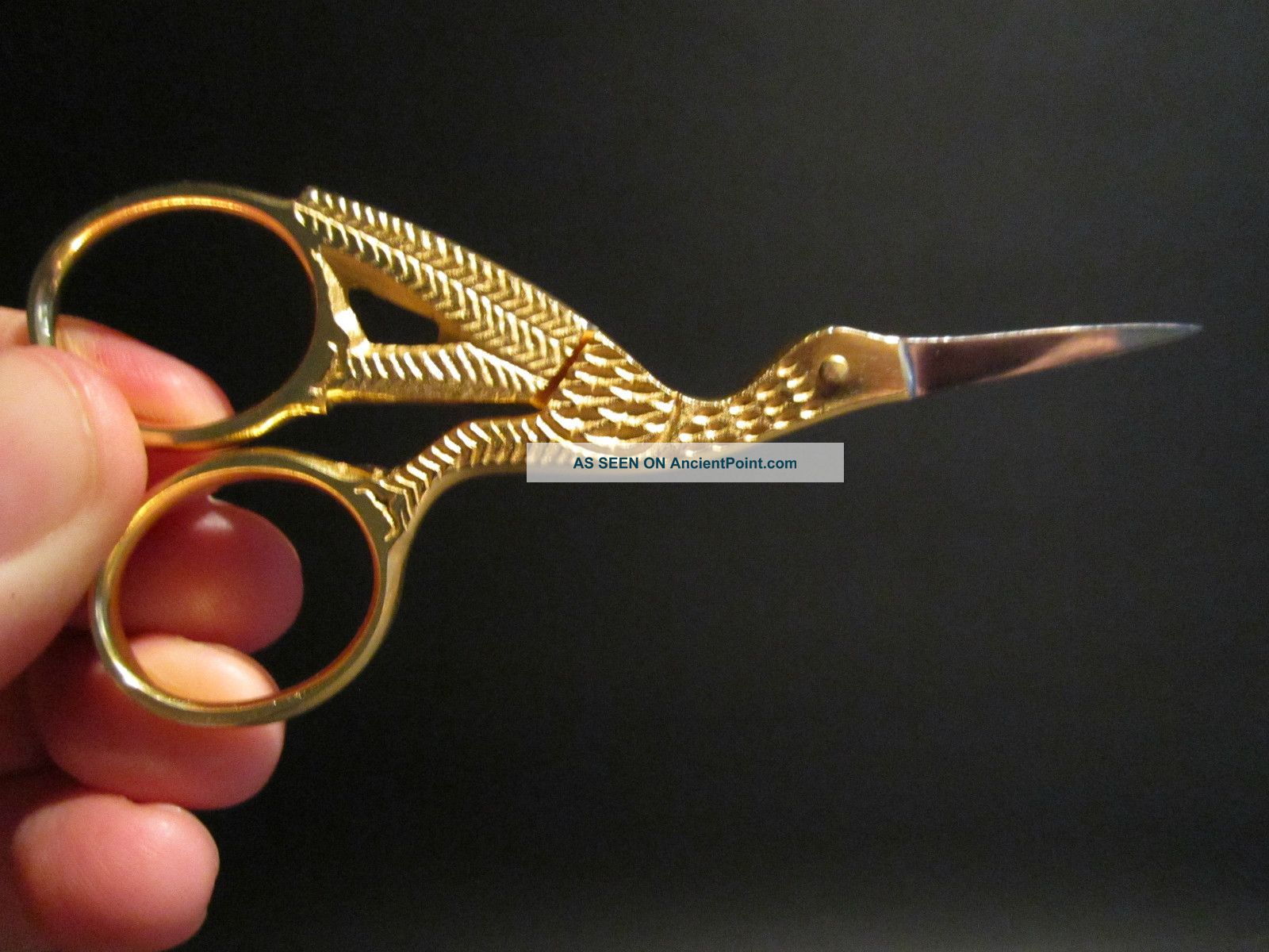 Repro Antique Midwife Stork Scissors French English Needlework Sewing Tool Primitives photo