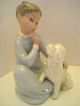 Tranquil Blue & White Palate W/ Real Gold Vintage Sleepy Girl & Her Pubby Dog Figurines photo 2