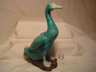Antique China Blue Glaze Goose Large 8 3/4 Inches Tall Nr photo