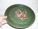 Small Vtg Green Tole Painted Tin Serving Tray Toleware photo 2
