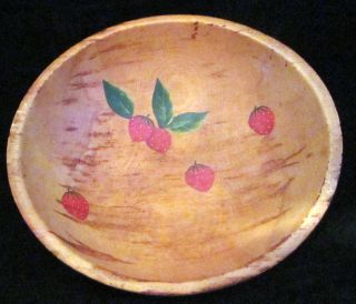 Wooden Bowl Vintage Hand Turned Hand Painted Strawberries photo