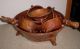 11 Pc.  Vintage Hand Carved Teak Wood Salad Set Footed With Bull Heads Rare Bowls photo 5