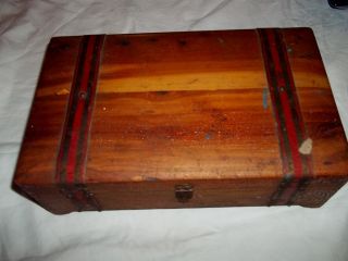 Antique Wooden And Metal Chest Box With Mirror photo
