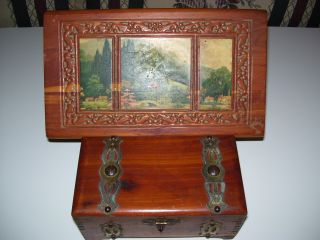 2 Vintage Antique Cedar Boxes Decorative Cedar Chest Home Decor Jewelry Trinket photo