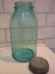 Vintage,  Blue Half Gallon Mason Jar (1910 - 1923) With Zinc Lid & Milkglass.  Rare T Jars photo 1