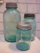 Vintage,  Blue Half Gallon Mason Jar (1910 - 1923) With Zinc Lid & Milkglass.  Rare T Jars photo 2