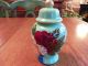 Painted Seafoam Green Ginger Jar W/lid Vibrant Red White Blue Flowers Gold Trim Jars photo 2