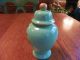 Painted Seafoam Green Ginger Jar W/lid Vibrant Red White Blue Flowers Gold Trim Jars photo 4