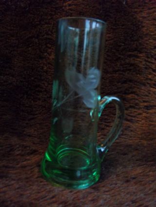 Unique Antique Tiny Depression Green Glass Bud Vase Or Shot Glass photo