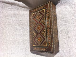 Vintage Handcrafted Egyptian Mother Of Pearl Inlaid Wooden Jewelry Box photo
