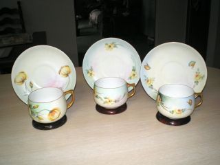 Antique Bavarian Hand Painted Three Sets Cups & Saucers J&c Bavaria photo