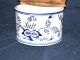 Antique Blue & White Stoneware Hanging Salt Crock Box W/ Lid Great Cond Crocks photo 2