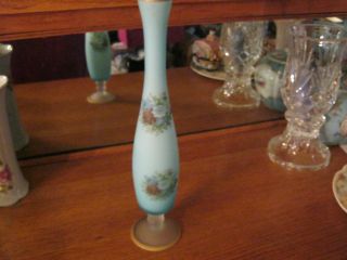 Lovely Blue Frosted Vase With Gold Trim And Floral photo