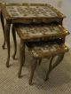 3 Vintage Italian Florentine Toleware Stacking Nesting Tables Italy 3 Gold Toleware photo 2