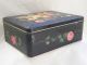 Vintage Metal Cabbage Rose Floral Decal Transfer Biscuit Sewing Box Tin Signed Toleware photo 4