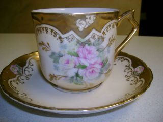 Vintage Royal Crown Mustache Cup & Saucer Hand Painted 33/357 photo