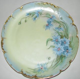 Haviland Porcelain Plate Hand Painted Blue Asters Mint Dessert/collector Display photo