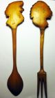 Vintage Anri Carved Wood Indian Head Spoon And Fork Set Carved Figures photo 3