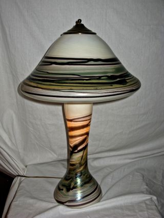 Vintage Glasshouse Tiffany Style Mid Century Art Glass Parlor Table Lamp photo