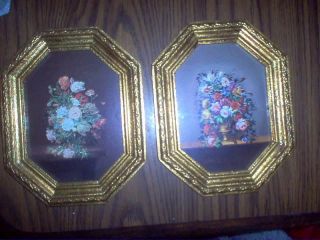 2 Florentine Bouquets Gold Wood Framed Prints Made In Italy 7 W X 9 H photo