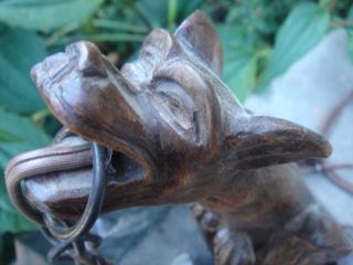 French Carved Oak Griffin/dragon/gargoyle Leaded Green Slag Glass Sconce/lamp photo