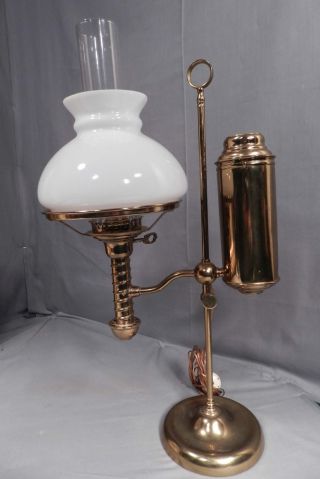 Antique Brass American Student Lamp Argand Oil Wired Kerosene Victorian Desk photo