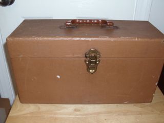 Vintage Wooden Box With Paper Cover And Hard Plastic Handle photo