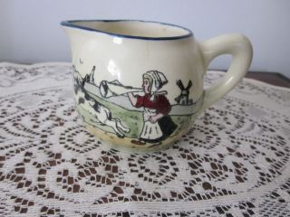 Antique Pottery Creamer - Dutch Girl With Dog - Made In Austria - 1950 photo