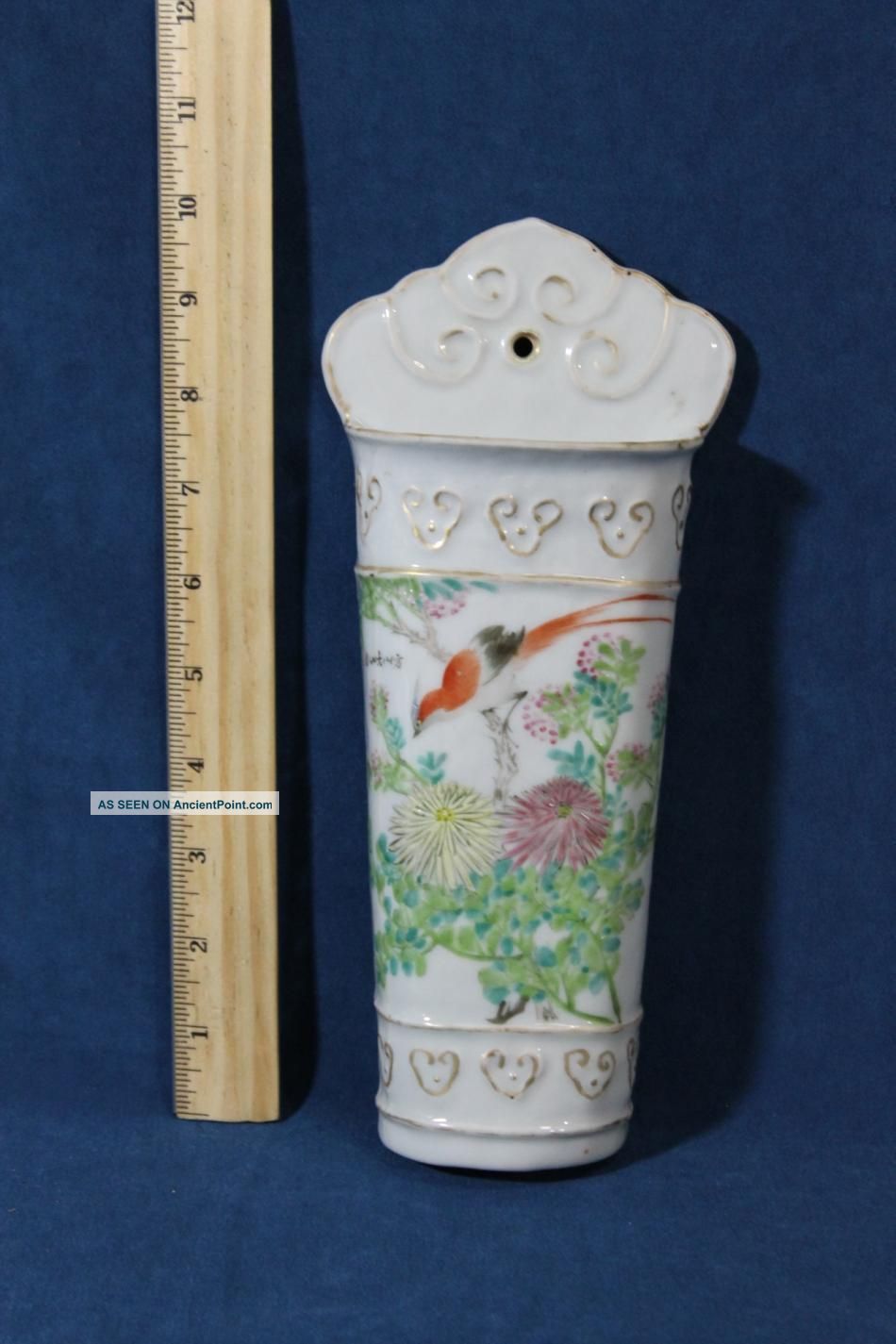 Antique Chinese Export Famille Verte Porcelain Wall Pocket Artist Signed Nr Vases photo