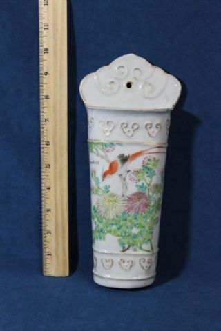 Antique Chinese Export Famille Verte Porcelain Wall Pocket Artist Signed Nr photo