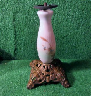 Eapg Early Oil Lamp Flower Base Victorian Parlor Or Night Stand Brass Base photo