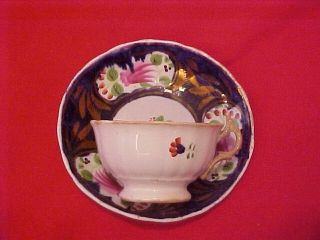 Gaudy Welsh Cup And Saucer + Berry Bowl - Columbine Pattern photo