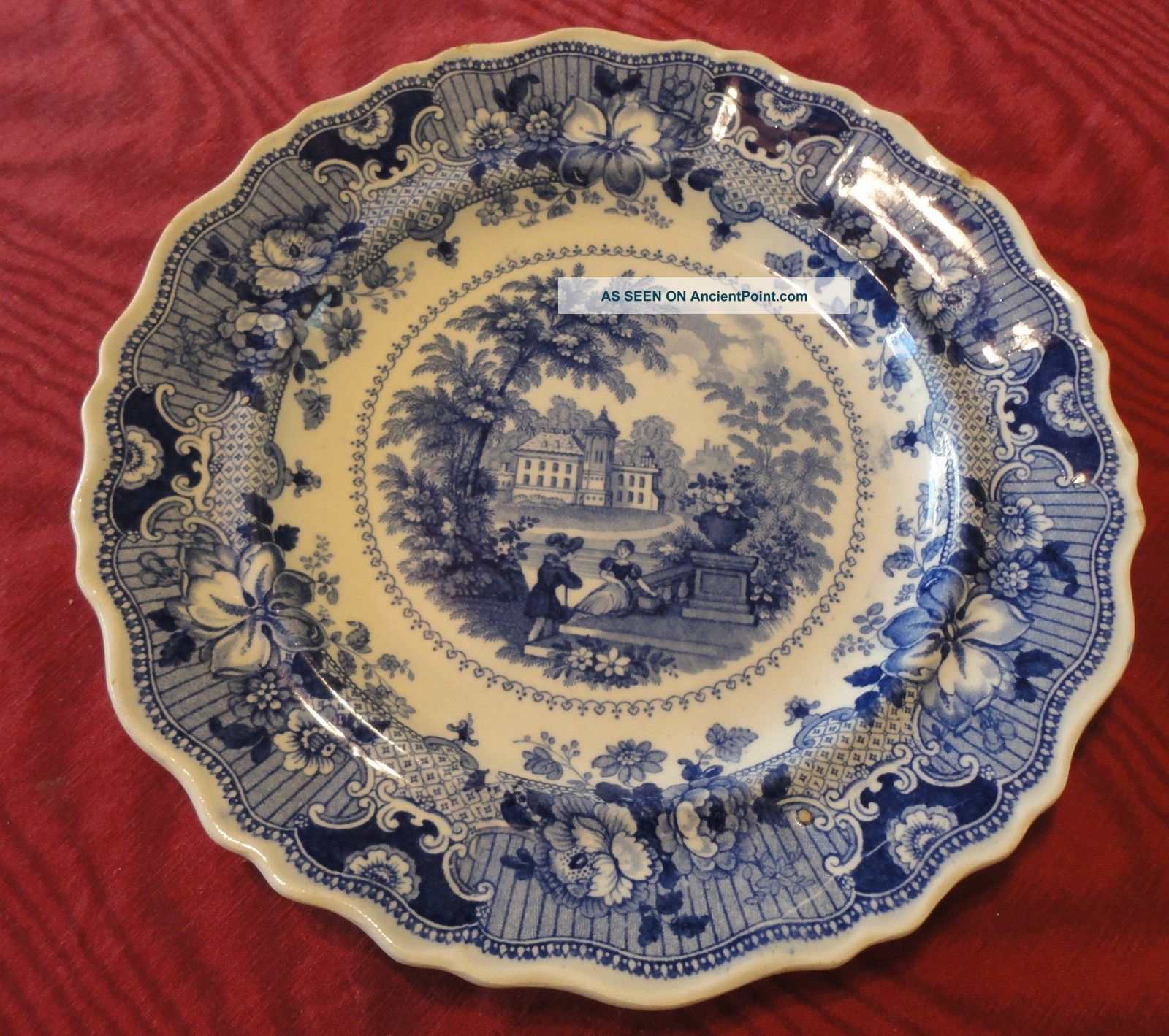 Parisian Chateau Antique Sm Plate By R.  Hall; Mid 1800’s Blue & White Plates & Chargers photo