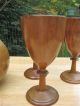 Wooden Decanter With 3 Wood Goblets L@@k Carved Figures photo 1