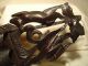 Antique Carved Wood Match Holder Hunting Motiff 9 Inches Long Nr Carved Figures photo 5