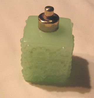 Vintage Vanity Perfume Bottle Custard Green Or Vaseline Opaque Eapg Square Glass photo