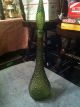 Vintage Mid Century Olive Green Hobnail Art Glass Decanter Genie Bottle Vases photo 1