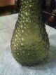 Vintage Mid Century Olive Green Hobnail Art Glass Decanter Genie Bottle Vases photo 2