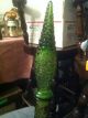 Vintage Mid Century Olive Green Hobnail Art Glass Decanter Genie Bottle Vases photo 4