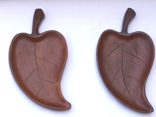 Vintage Hand Carved Mahogany Wood Leaf Dish / Tray (2) Made In Haiti photo
